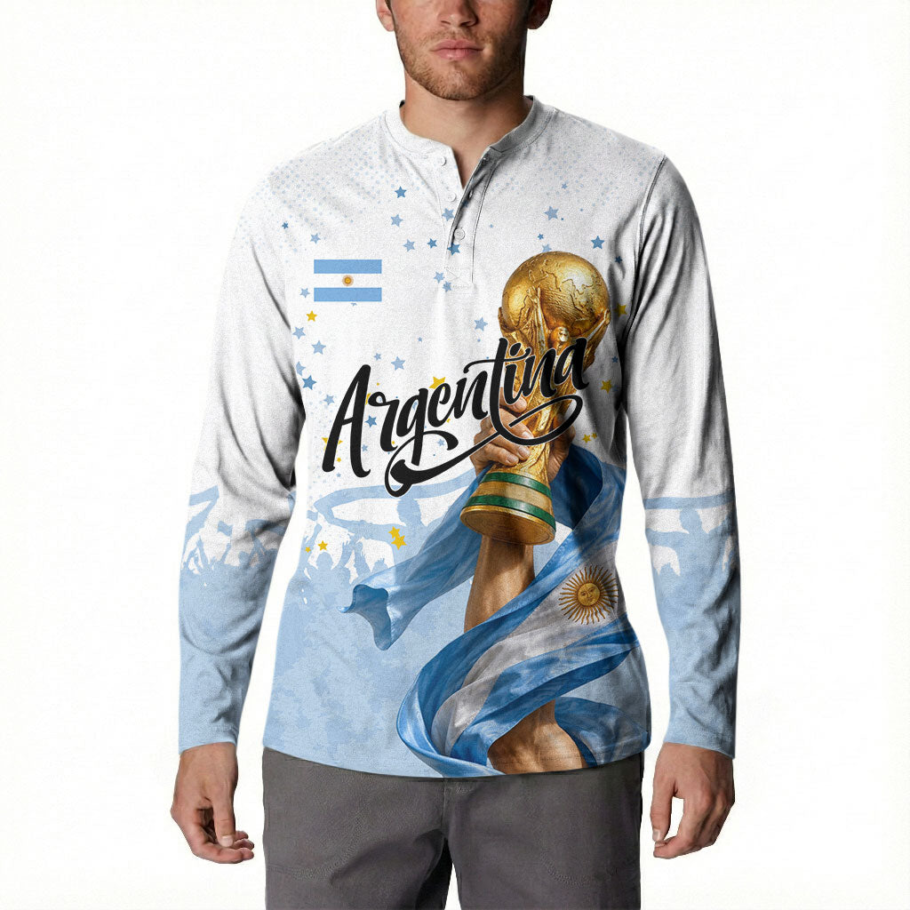 Personalized Argentina Football Button Sweatshirt Soccer Trophy Celebration Flag Graphic