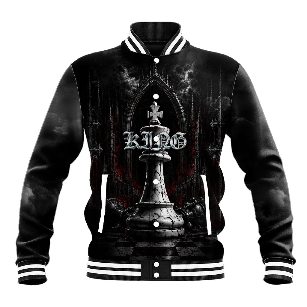 King Chess Piece Baseball Jacket Dark Gothic Fantasy Board Game Art
