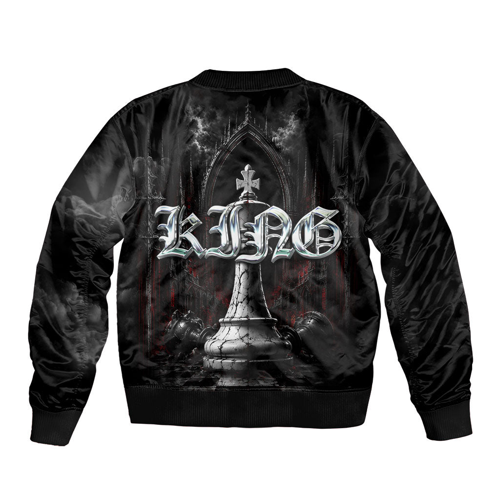 King Chess Piece Bomber Jacket Dark Gothic Fantasy Board Game Art