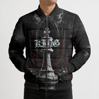 King Chess Piece Bomber Puffer Jacket Dark Gothic Fantasy Board Game Art