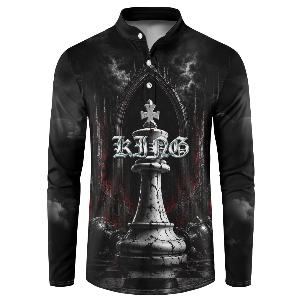 King Chess Piece Button Sweatshirt Dark Gothic Fantasy Board Game Art