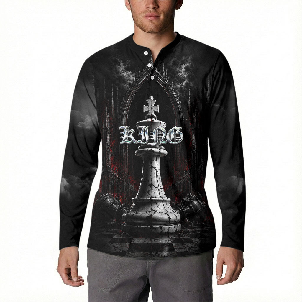King Chess Piece Button Sweatshirt Dark Gothic Fantasy Board Game Art