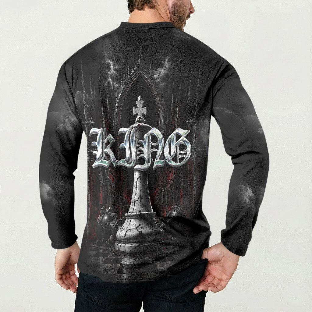 King Chess Piece Button Sweatshirt Dark Gothic Fantasy Board Game Art