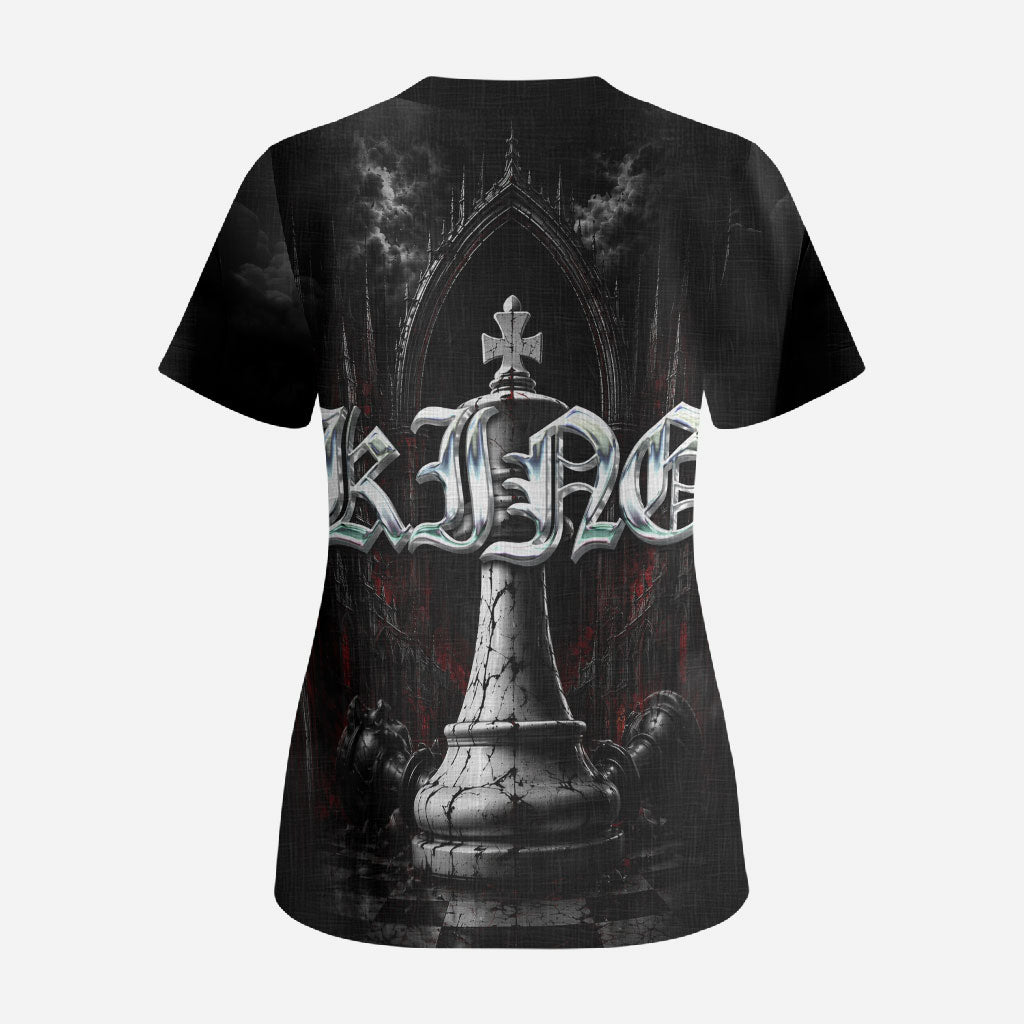 King Chess Piece Scrub Top Dark Gothic Fantasy Board Game Art