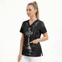 King Chess Piece Scrub Top Dark Gothic Fantasy Board Game Art