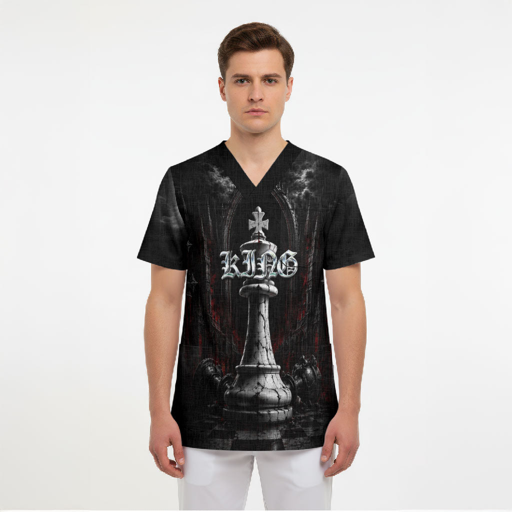 King Chess Piece Scrub Top Dark Gothic Fantasy Board Game Art