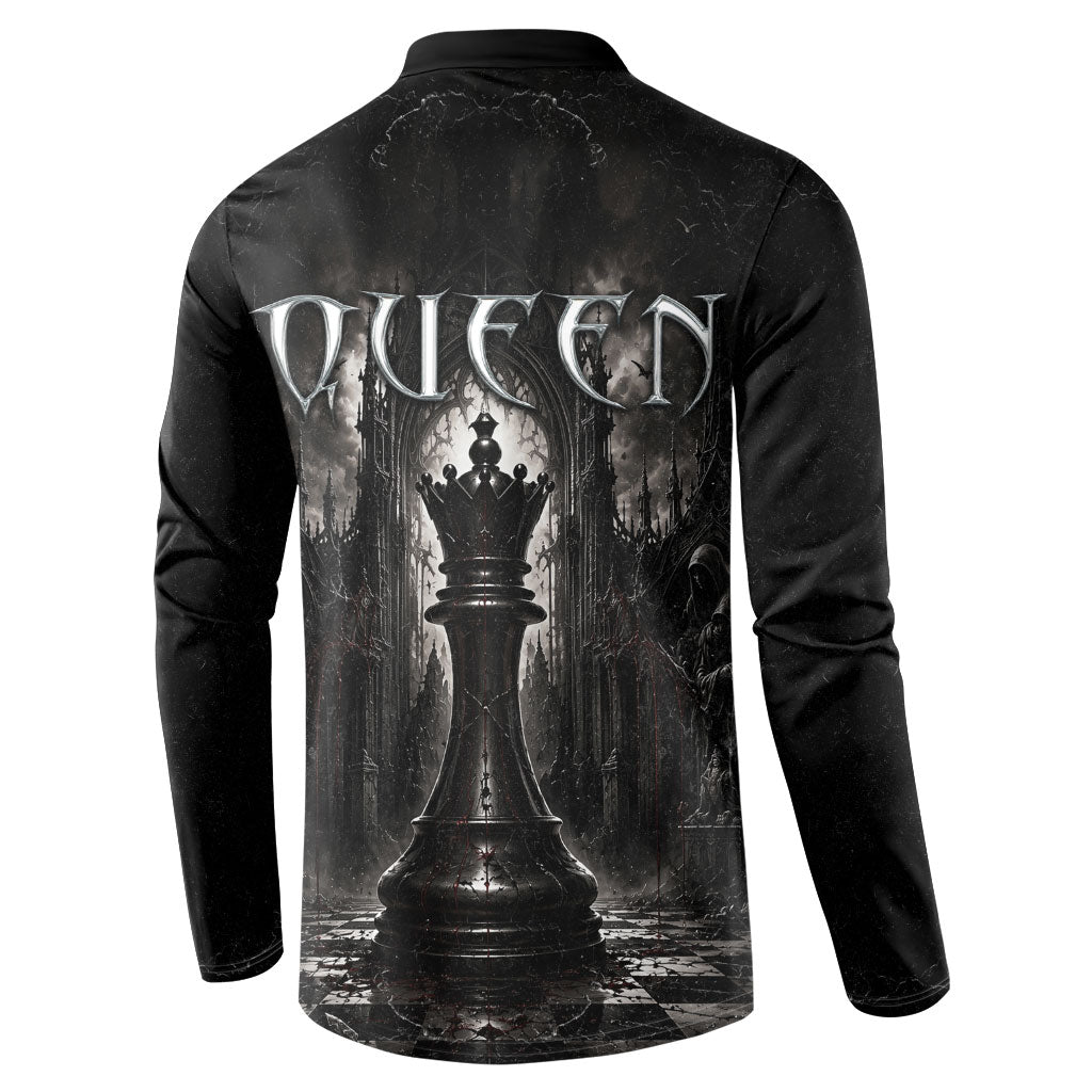 Chess Queen Button Sweatshirt Strategic Board Game Gothic Dark Fantasy