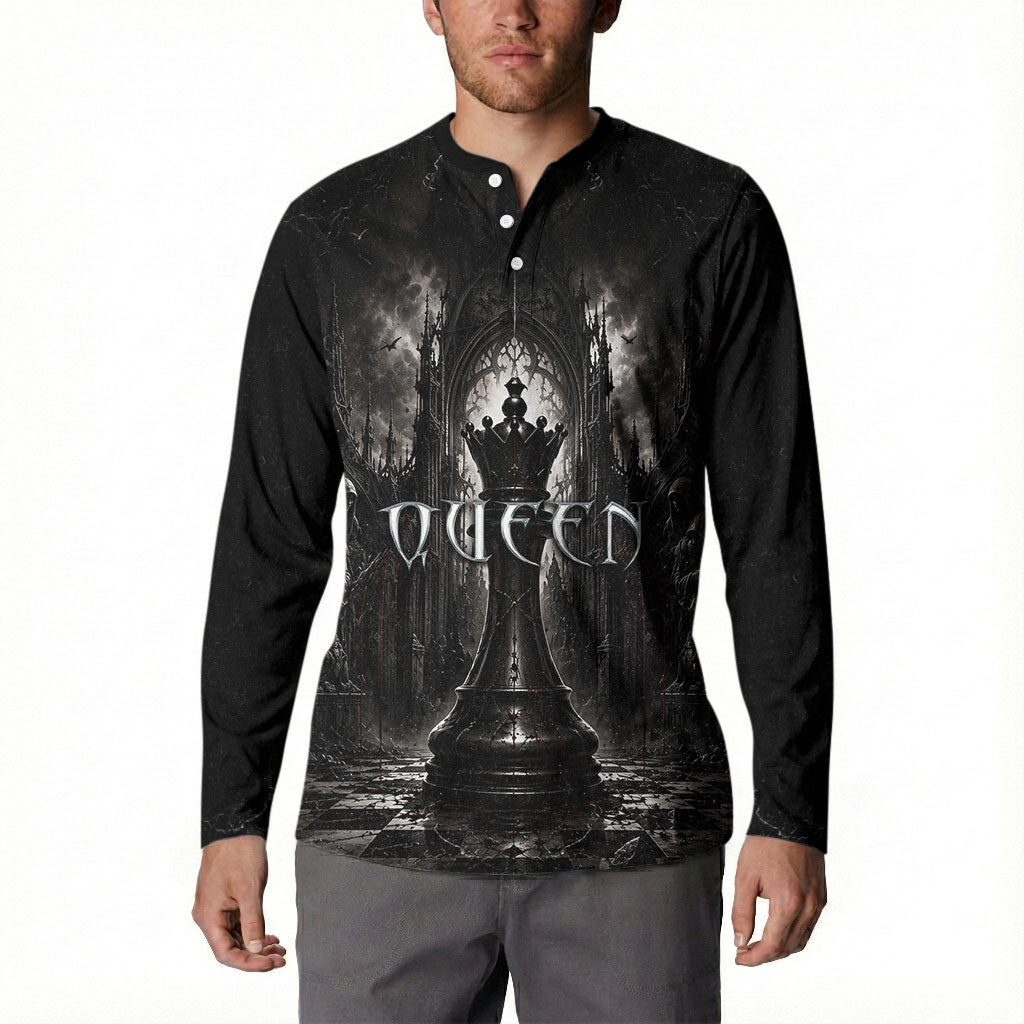 Chess Queen Button Sweatshirt Strategic Board Game Gothic Dark Fantasy