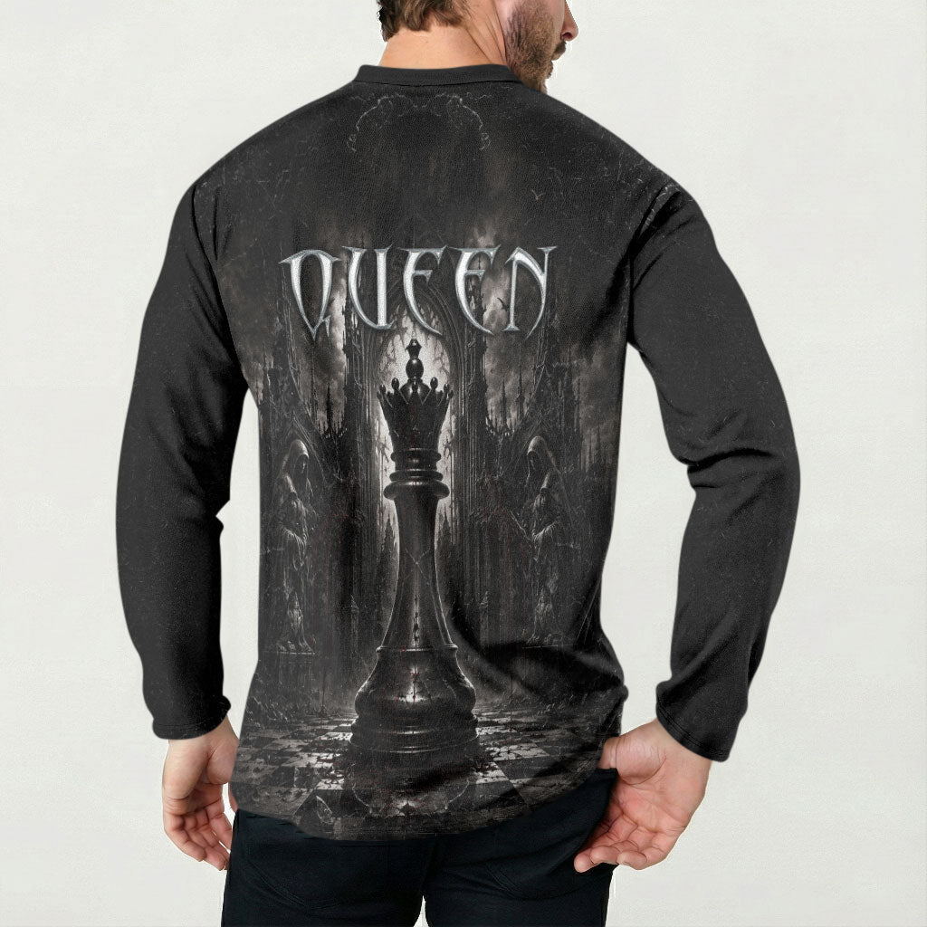 Chess Queen Button Sweatshirt Strategic Board Game Gothic Dark Fantasy
