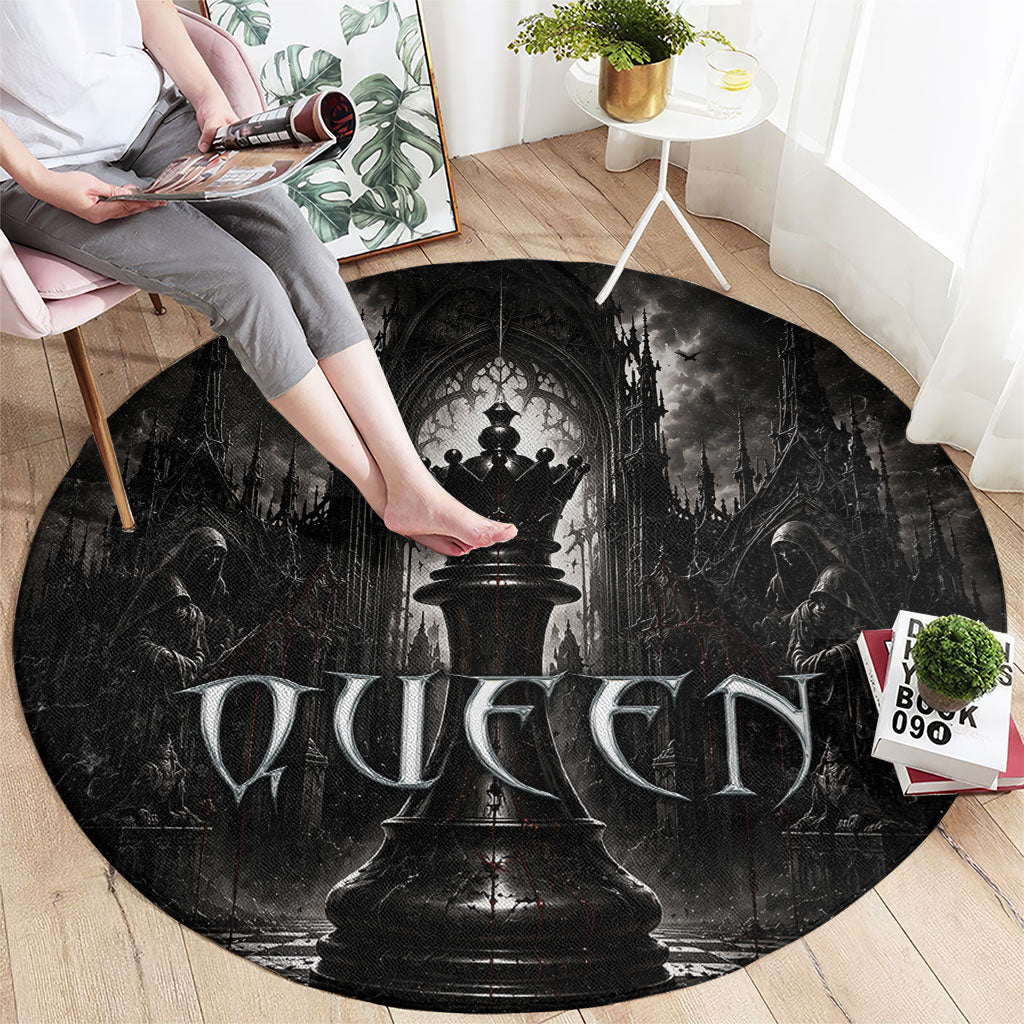 Chess Queen Round Carpet Strategic Board Game Gothic Dark Fantasy