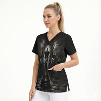 Chess Queen Scrub Top Strategic Board Game Gothic Dark Fantasy