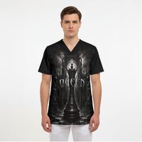 Chess Queen Scrub Top Strategic Board Game Gothic Dark Fantasy