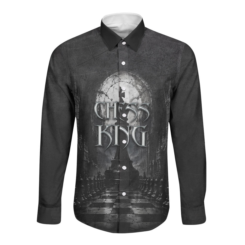 Chess King Long Sleeve Button Shirt Strategic Board Game Gothic Dark Fantasy