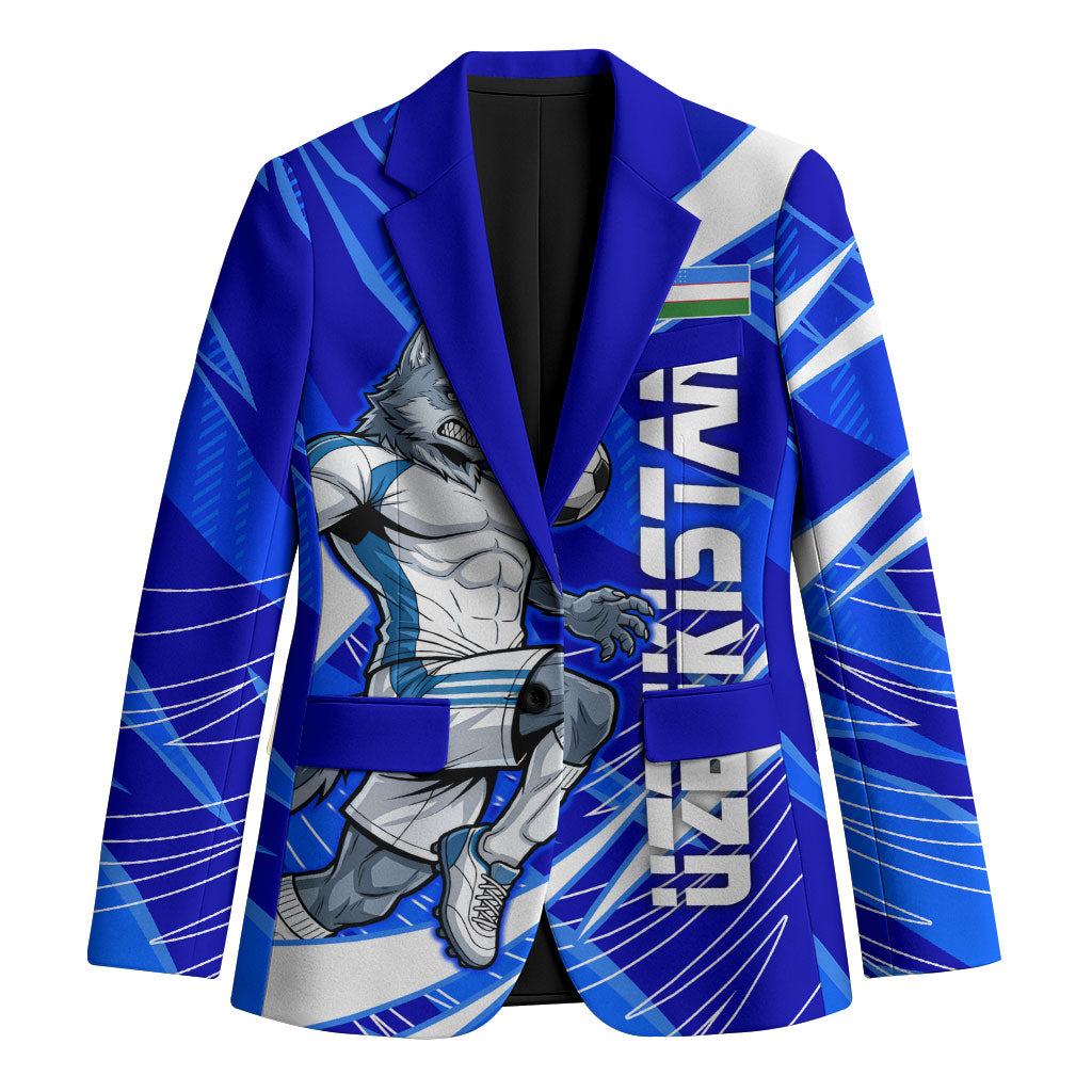 Personalized Uzbekistan Soccer Wolf Mascot Blazer Uzbekistan Football Dynamic Cartoon Geometric
