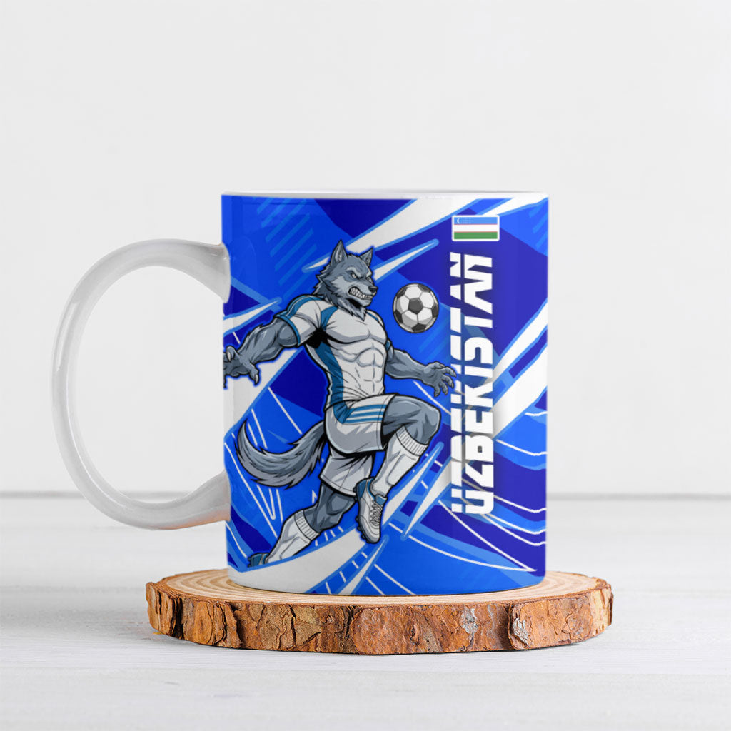 Personalized Uzbekistan Soccer Wolf Mascot Ceramic Mug Uzbekistan Football Dynamic Cartoon Geometric