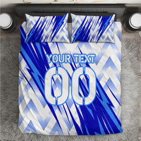 Personalized Uzbekistan Soccer Bedding Set Wolf Mascot Chevron Zigzag Pattern