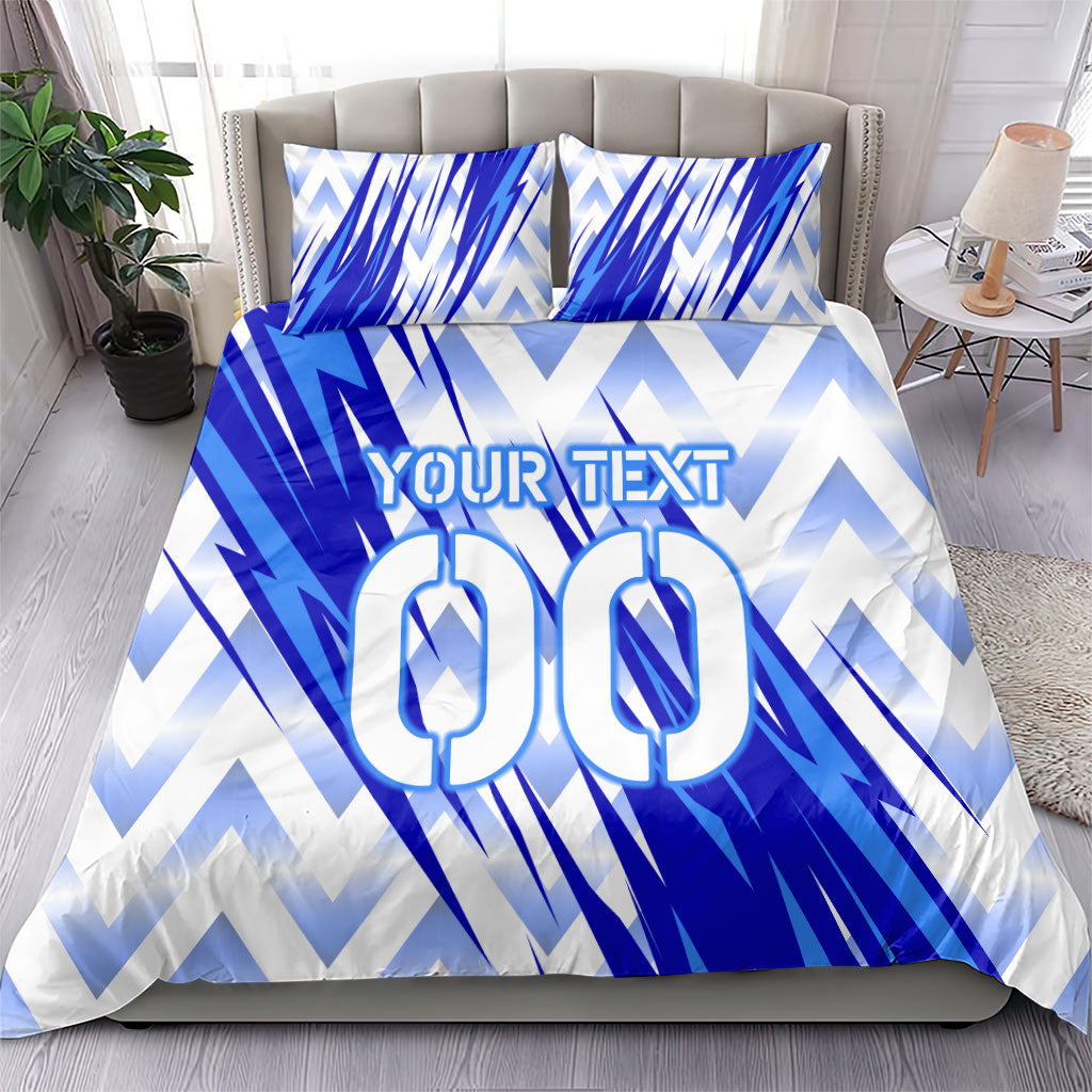 Personalized Uzbekistan Soccer Bedding Set Wolf Mascot Chevron Zigzag Pattern