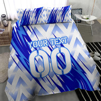 Personalized Uzbekistan Soccer Bedding Set Wolf Mascot Chevron Zigzag Pattern