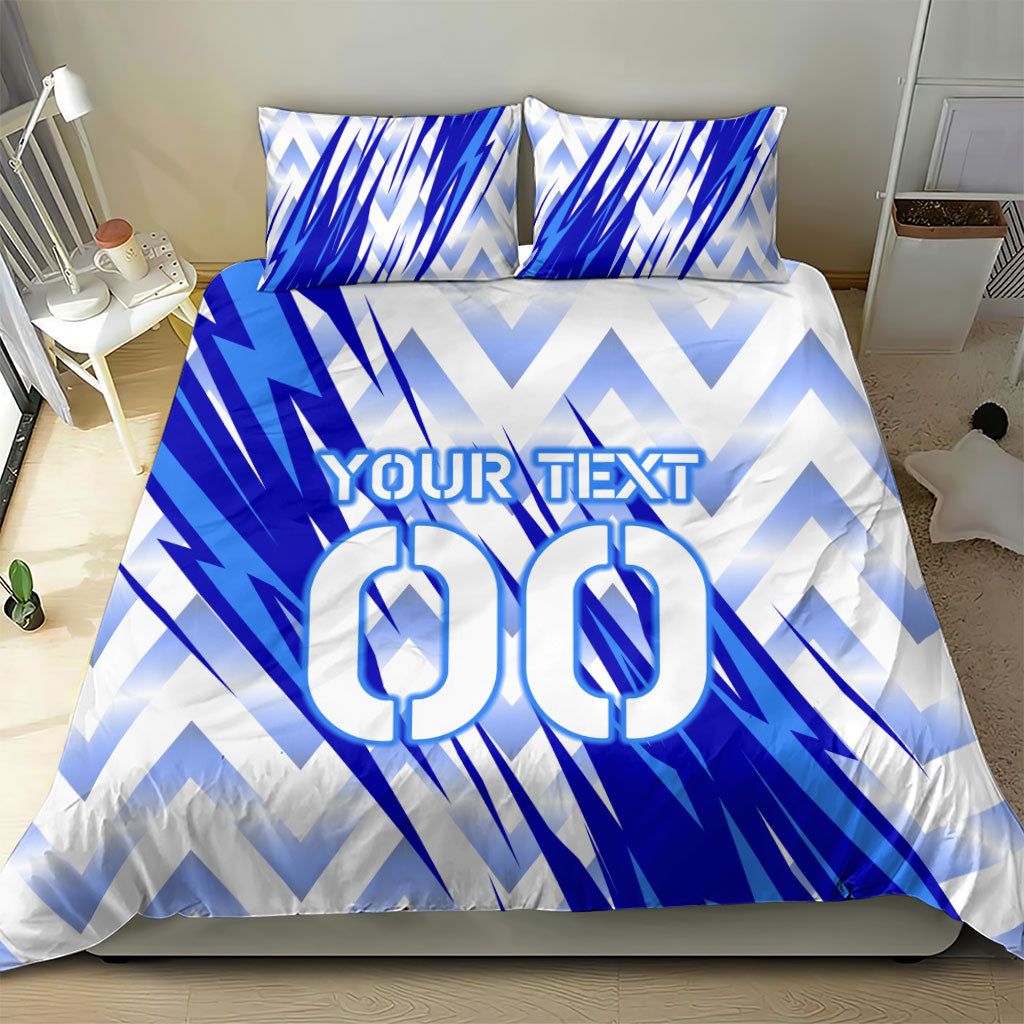 Personalized Uzbekistan Soccer Bedding Set Wolf Mascot Chevron Zigzag Pattern