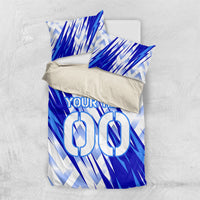 Personalized Uzbekistan Soccer Bedding Set Wolf Mascot Chevron Zigzag Pattern
