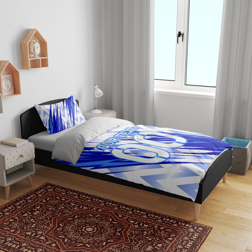Personalized Uzbekistan Soccer Bedding Set Wolf Mascot Chevron Zigzag Pattern