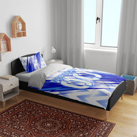 Personalized Uzbekistan Soccer Bedding Set Wolf Mascot Chevron Zigzag Pattern