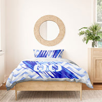 Personalized Uzbekistan Soccer Bedding Set Wolf Mascot Chevron Zigzag Pattern