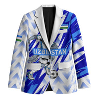 Personalized Uzbekistan Soccer Blazer Wolf Mascot Chevron Zigzag Pattern
