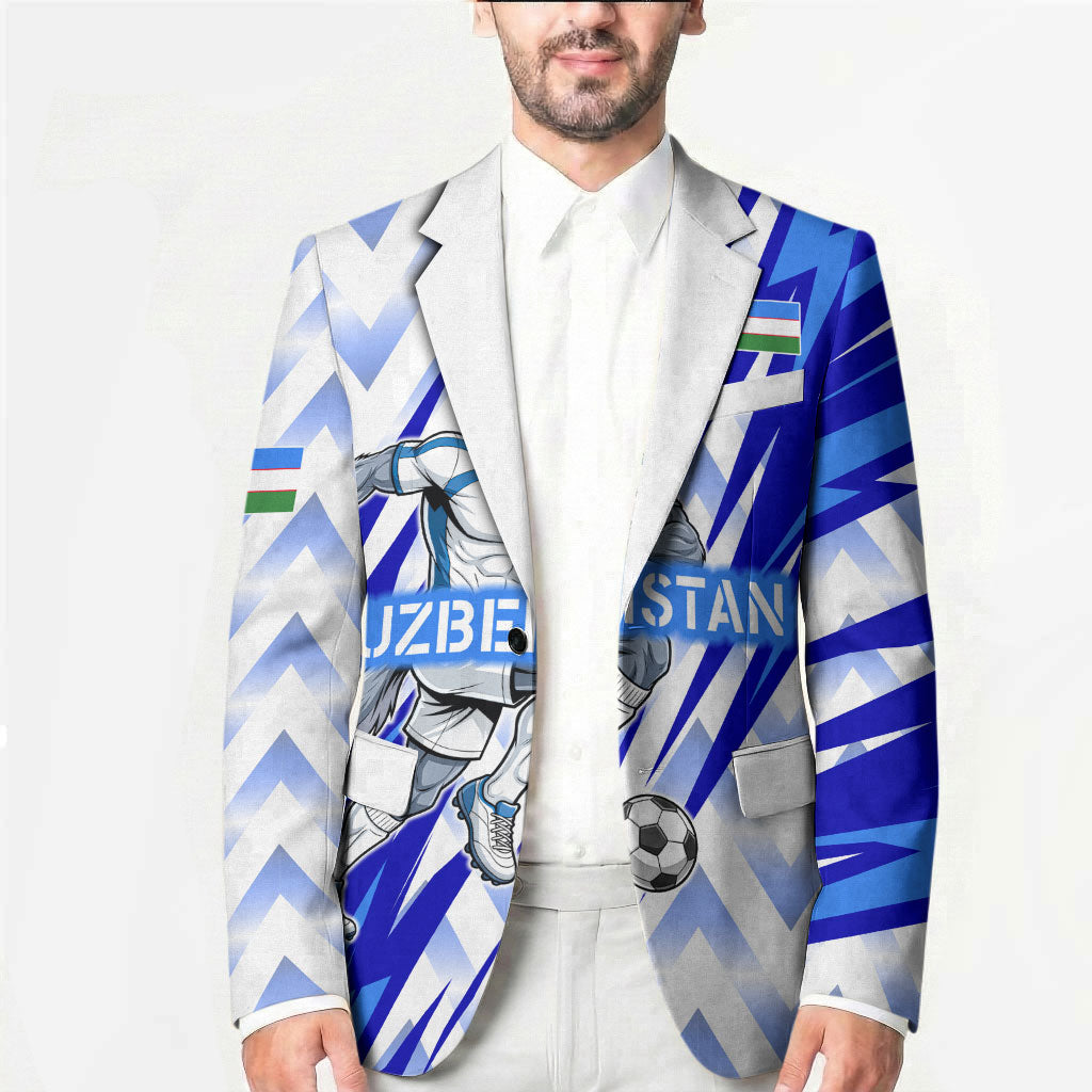 Personalized Uzbekistan Soccer Blazer Wolf Mascot Chevron Zigzag Pattern