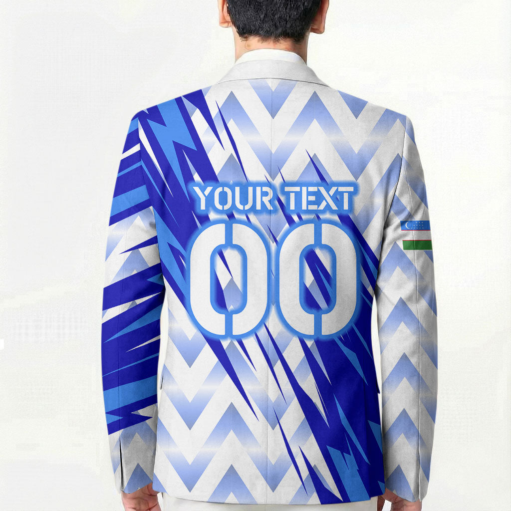 Personalized Uzbekistan Soccer Blazer Wolf Mascot Chevron Zigzag Pattern