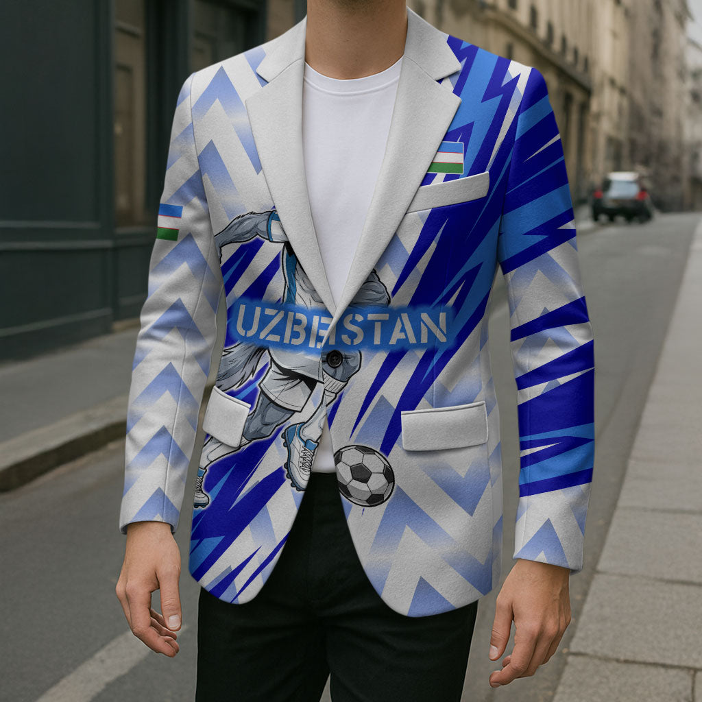 Personalized Uzbekistan Soccer Blazer Wolf Mascot Chevron Zigzag Pattern