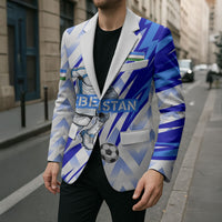 Personalized Uzbekistan Soccer Blazer Wolf Mascot Chevron Zigzag Pattern