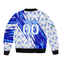 Personalized Uzbekistan Soccer Bomber Jacket Wolf Mascot Chevron Zigzag Pattern