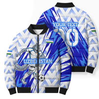 Personalized Uzbekistan Soccer Bomber Puffer Jacket Wolf Mascot Chevron Zigzag Pattern