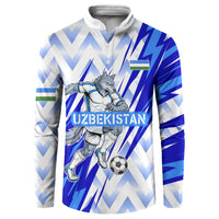 Personalized Uzbekistan Soccer Button Sweatshirt Wolf Mascot Chevron Zigzag Pattern