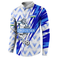 Personalized Uzbekistan Soccer Button Sweatshirt Wolf Mascot Chevron Zigzag Pattern