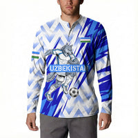 Personalized Uzbekistan Soccer Button Sweatshirt Wolf Mascot Chevron Zigzag Pattern