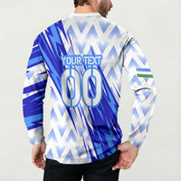 Personalized Uzbekistan Soccer Button Sweatshirt Wolf Mascot Chevron Zigzag Pattern