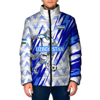 Personalized Uzbekistan Soccer Padded Jacket Wolf Mascot Chevron Zigzag Pattern