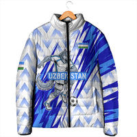 Personalized Uzbekistan Soccer Padded Jacket Wolf Mascot Chevron Zigzag Pattern