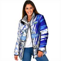 Personalized Uzbekistan Soccer Padded Jacket Wolf Mascot Chevron Zigzag Pattern
