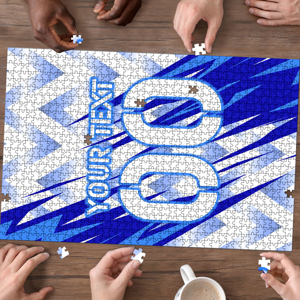 Personalized Uzbekistan Soccer Puzzle Wolf Mascot Chevron Zigzag Pattern