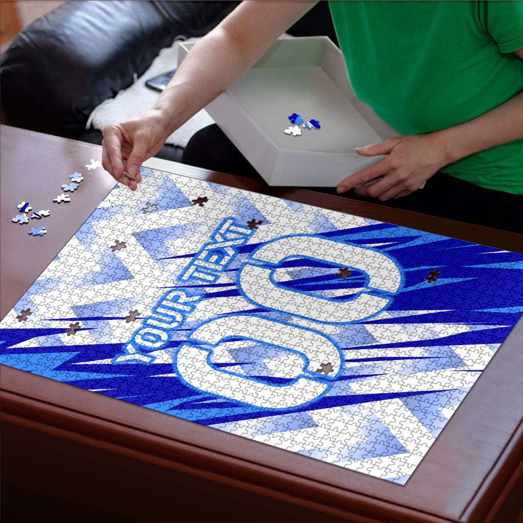 Personalized Uzbekistan Soccer Puzzle Wolf Mascot Chevron Zigzag Pattern