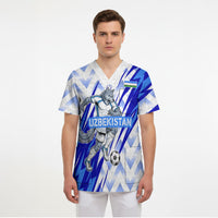 Personalized Uzbekistan Soccer Scrub Top Wolf Mascot Chevron Zigzag Pattern