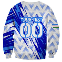 Personalized Uzbekistan Soccer Sweatshirt Wolf Mascot Chevron Zigzag Pattern