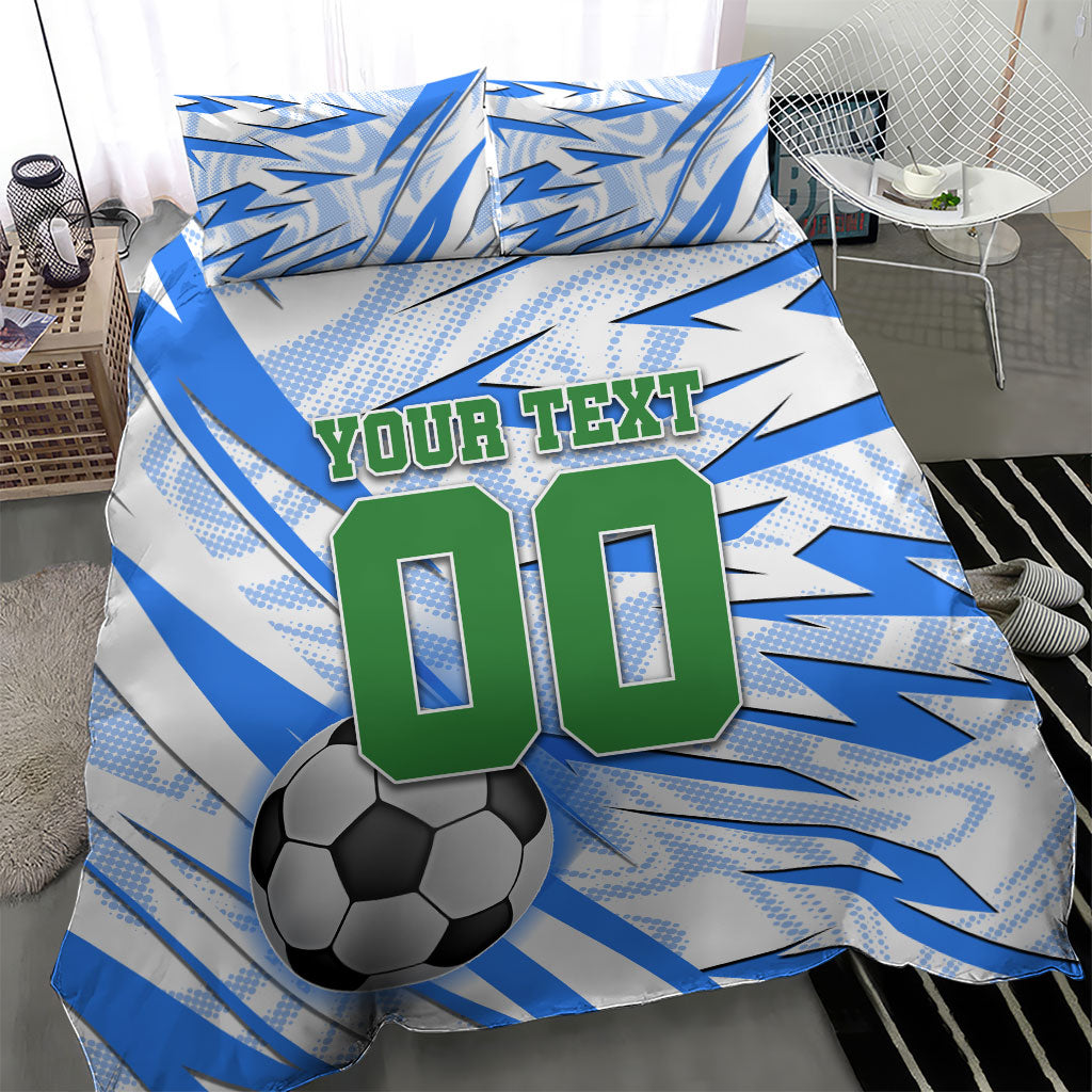 Personalized Uzbekistan Soccer Bedding Set White Wolves Football Halftone Pattern