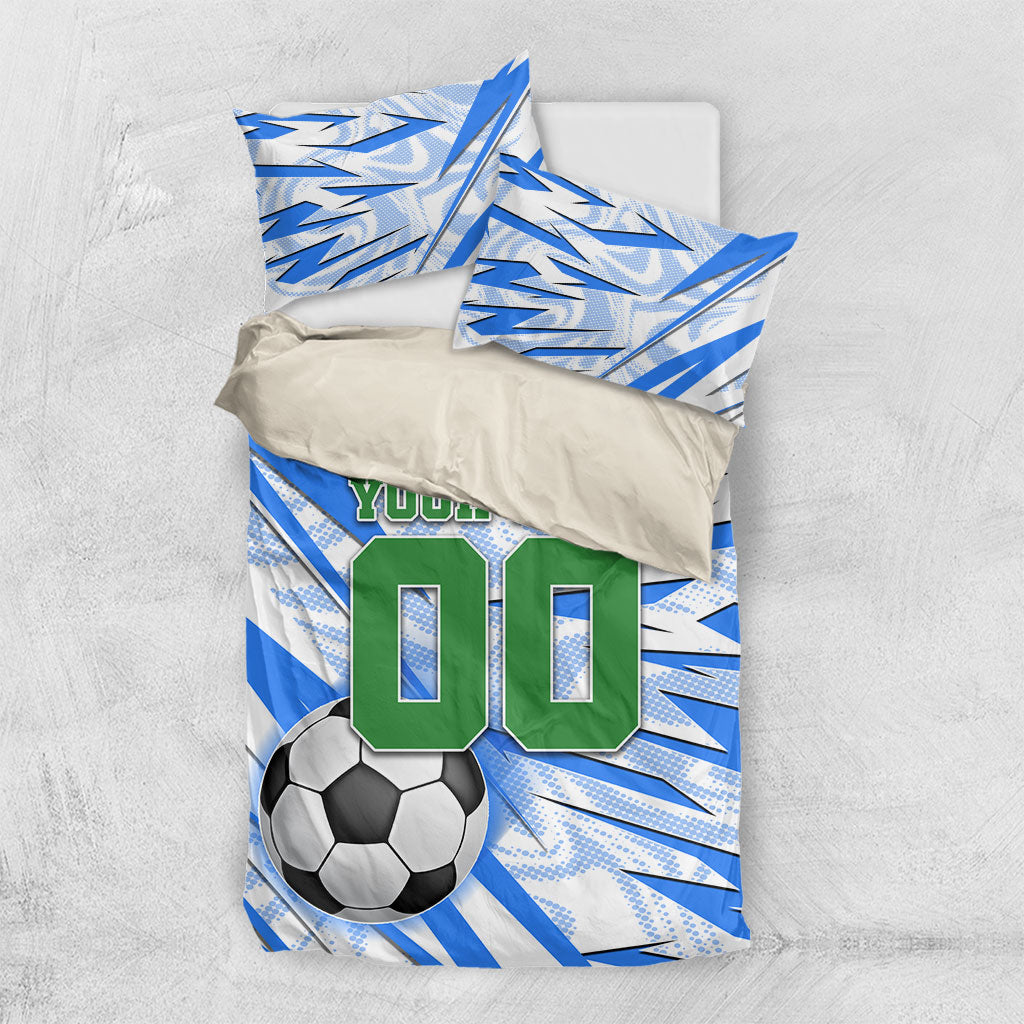 Personalized Uzbekistan Soccer Bedding Set White Wolves Football Halftone Pattern