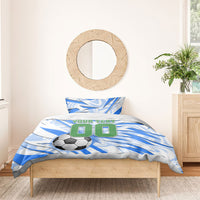 Personalized Uzbekistan Soccer Bedding Set White Wolves Football Halftone Pattern