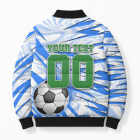Personalized Uzbekistan Soccer Bomber Puffer Jacket White Wolves Football Halftone Pattern