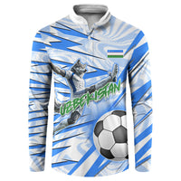 Personalized Uzbekistan Soccer Button Sweatshirt White Wolves Football Halftone Pattern